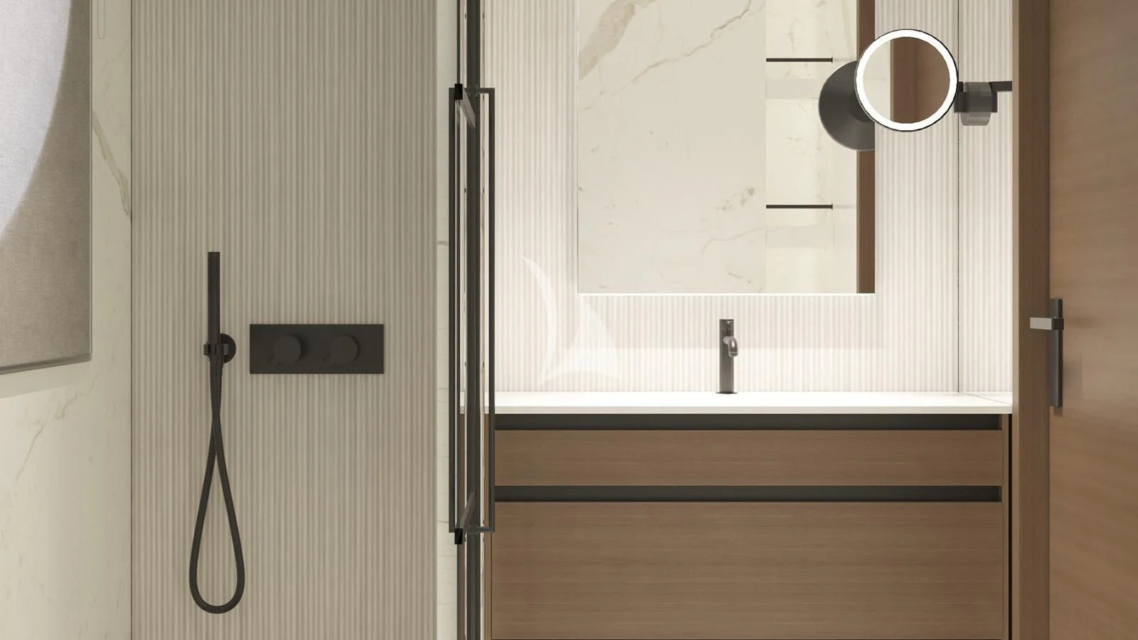 a door with a mirror and a pair of scissors on it aboard XIPHIAS Yacht for Charter