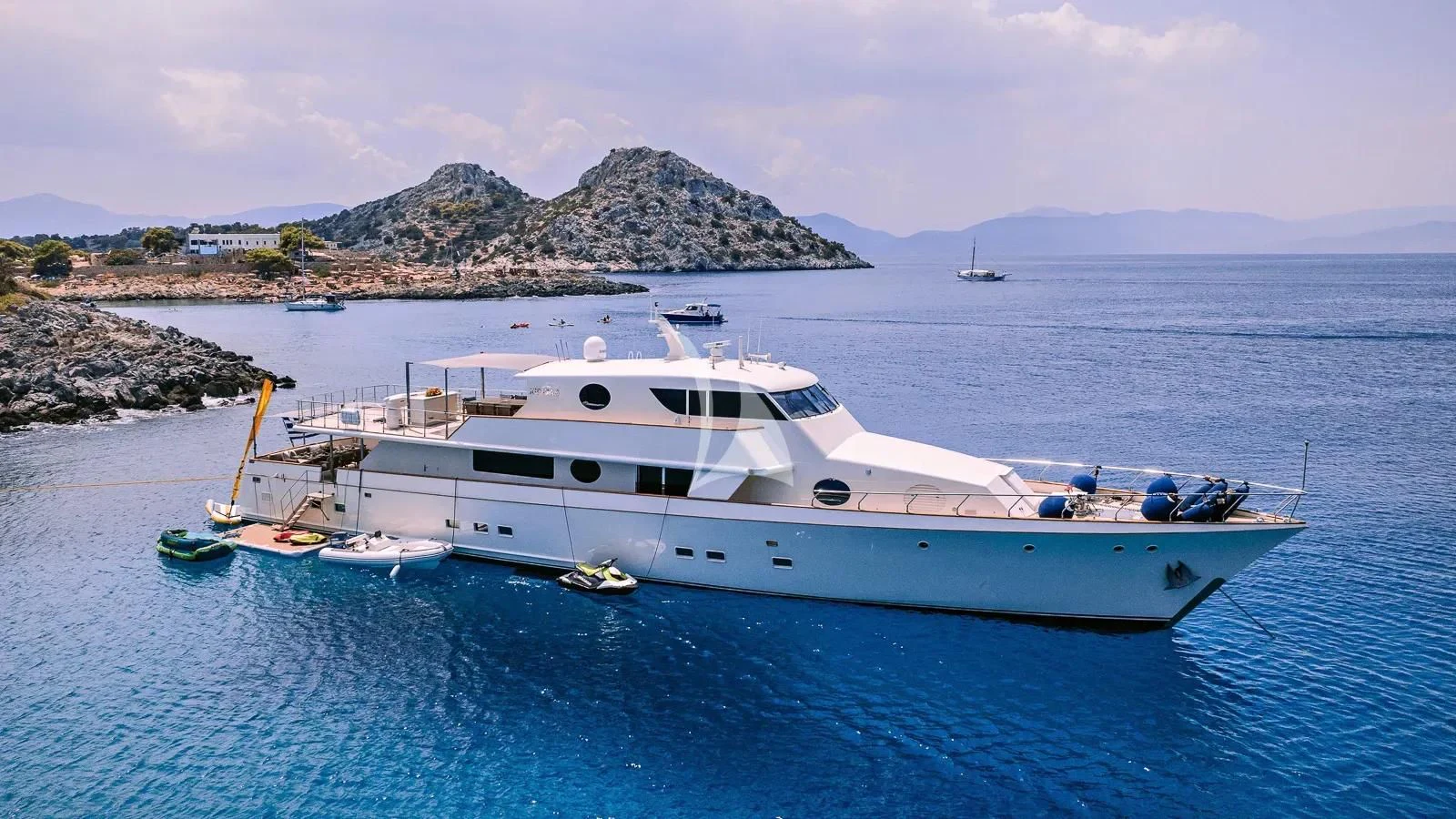 a boat in the water aboard XIPHIAS Yacht for Charter