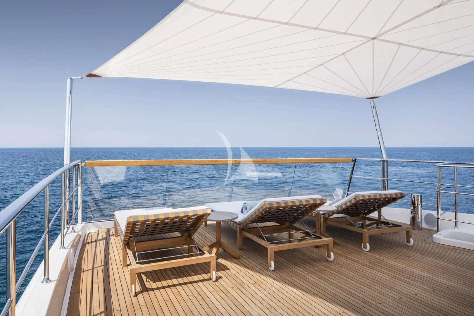 a boat on a deck aboard TINY WAVE Yacht for Sale