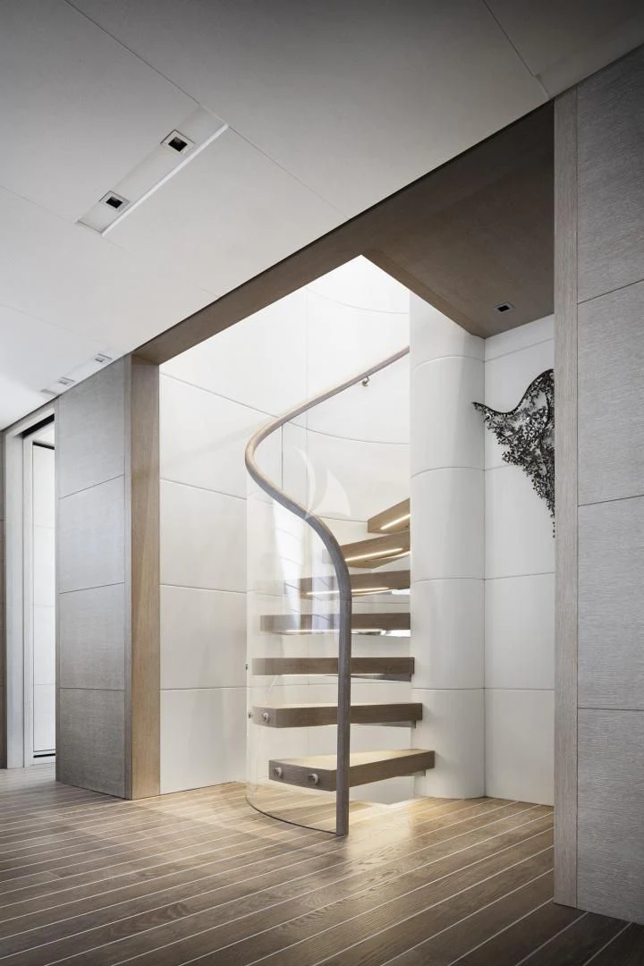 a staircase in a room aboard TINY WAVE Yacht for Sale