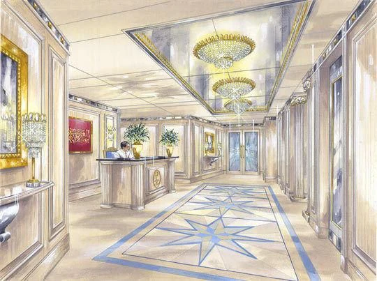 a large room with a large chandelier aboard PRINCE ABDULAZIZ Yacht for Sale