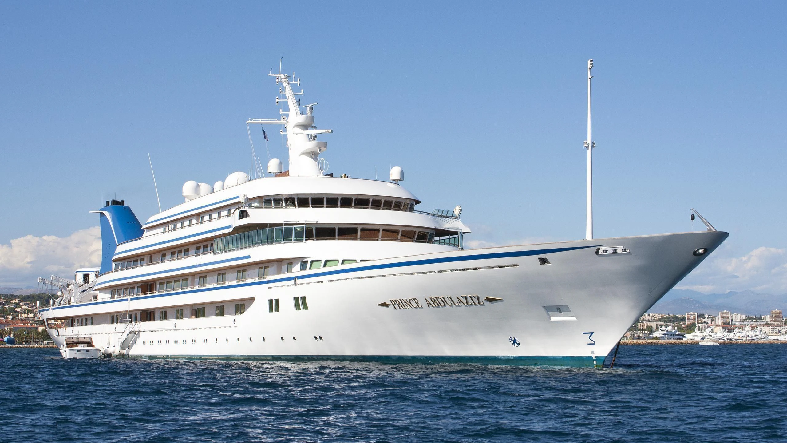 a large white ship aboard PRINCE ABDULAZIZ Yacht for Sale