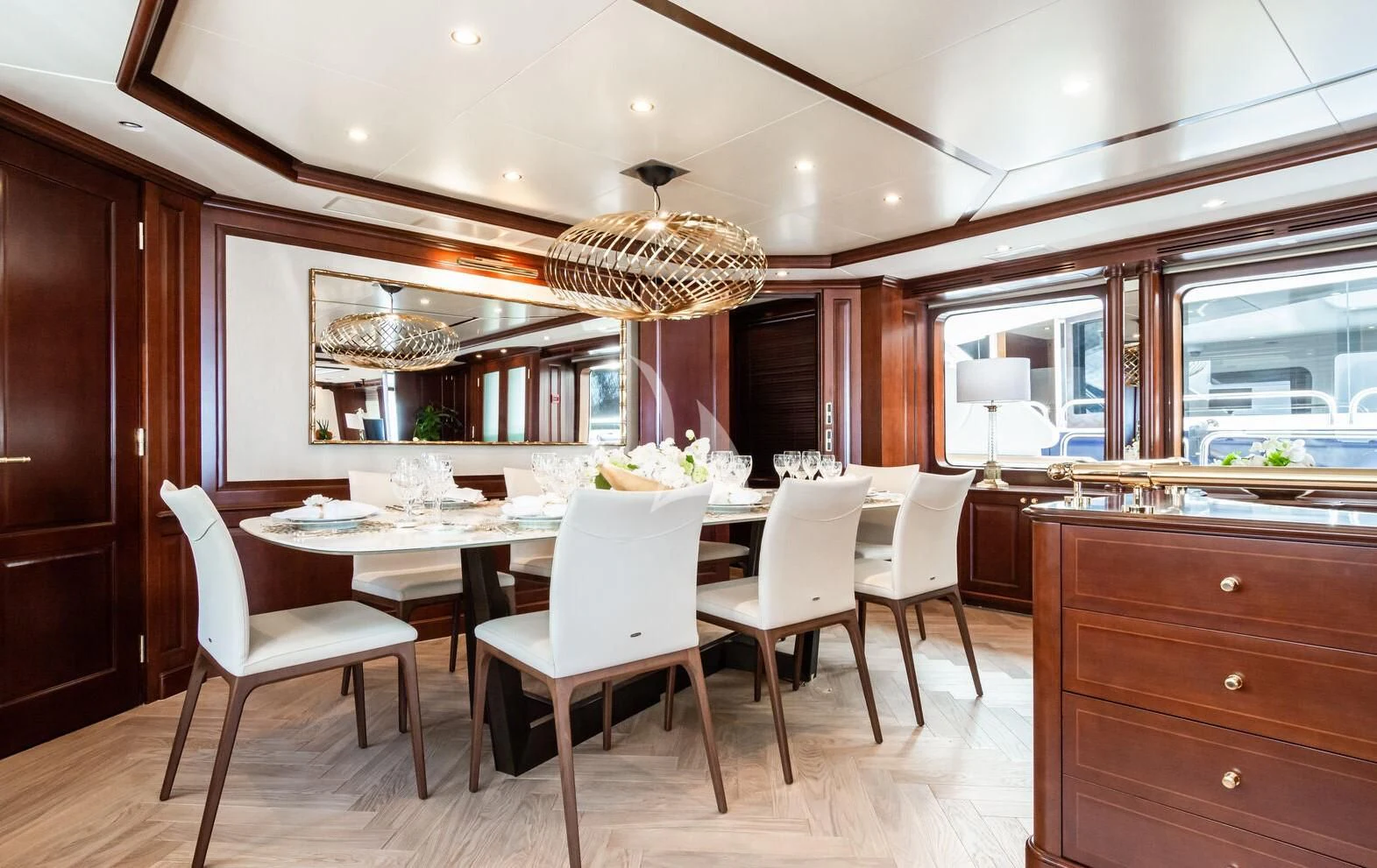 a kitchen with a dining table aboard GIORGIA I Yacht for Sale
