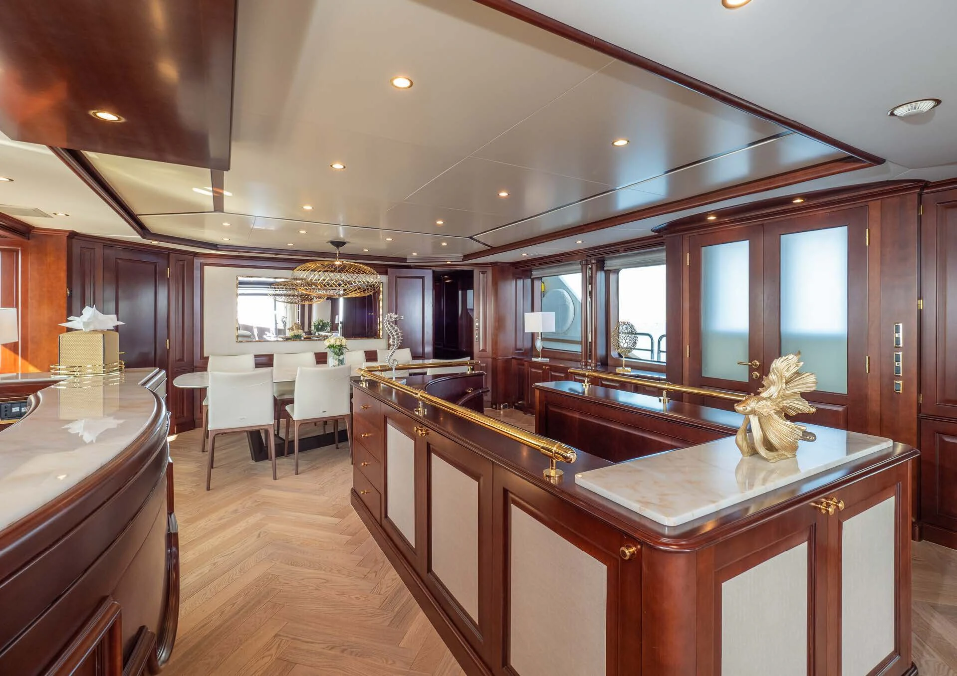 a kitchen with a large island aboard GIORGIA I Yacht for Sale