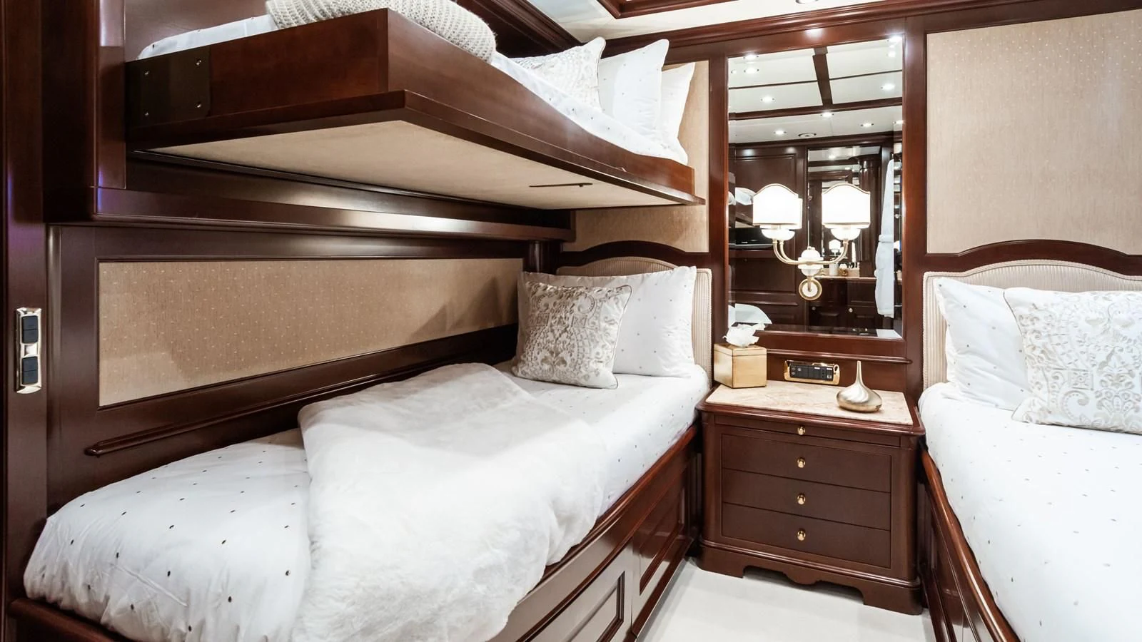 a room with two beds aboard GIORGIA I Yacht for Sale