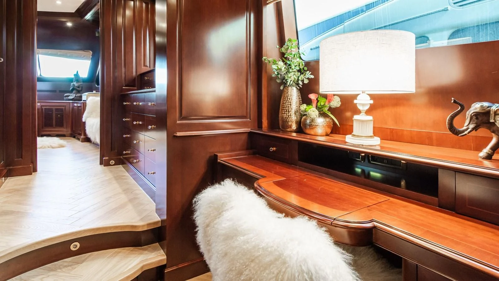 a dog sitting in a kitchen aboard GIORGIA I Yacht for Sale