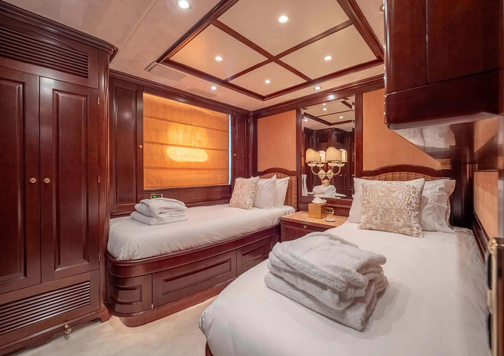 a room with two beds aboard GIORGIA I Yacht for Sale