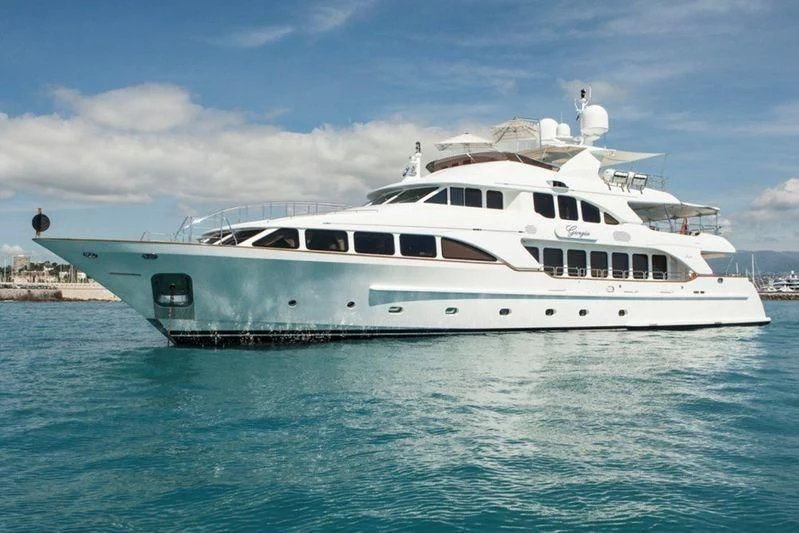 a white yacht in the water aboard GIORGIA I Yacht for Sale