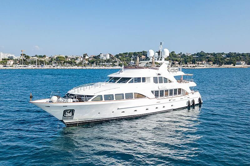 a white yacht on the water aboard GIORGIA I Yacht for Sale