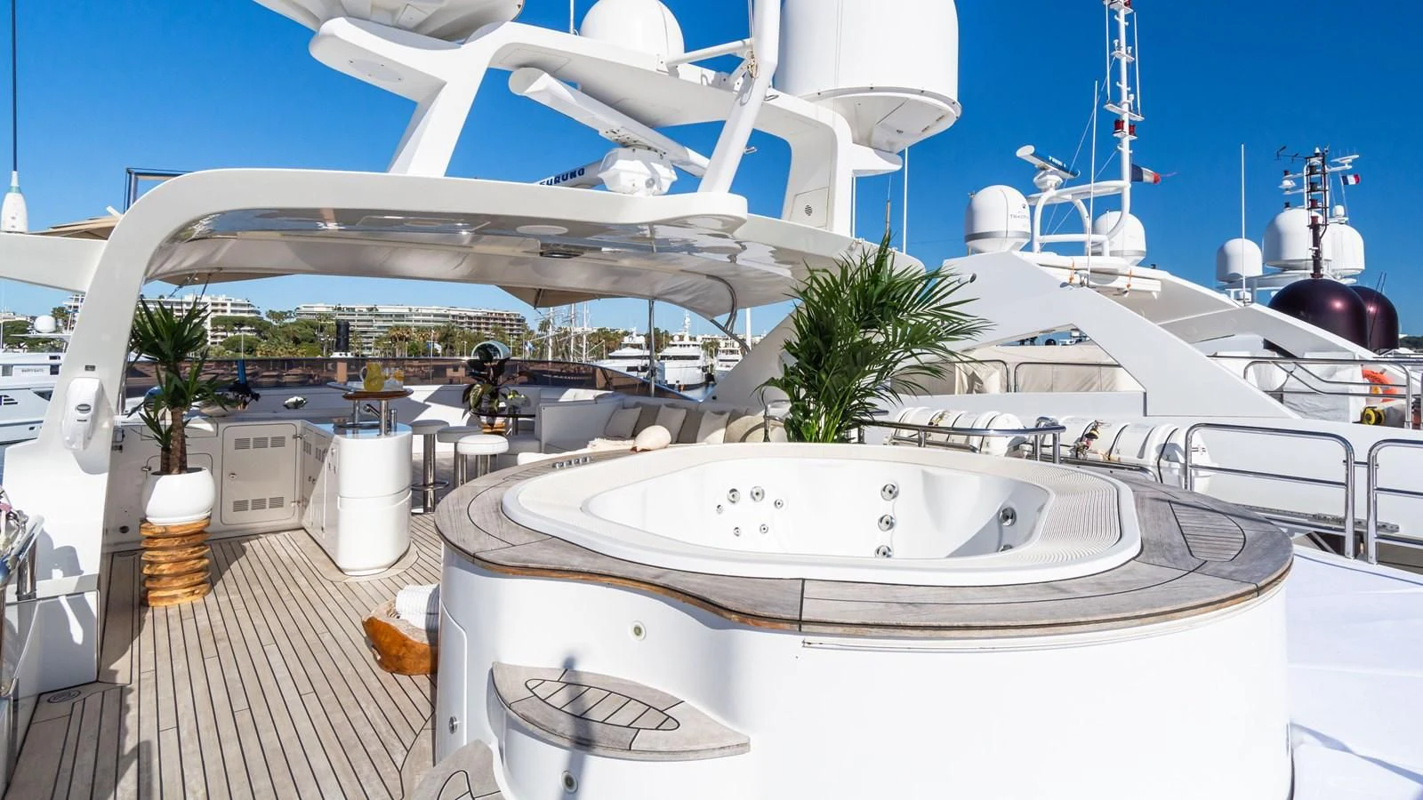 a white boat with a white roof aboard GIORGIA I Yacht for Sale