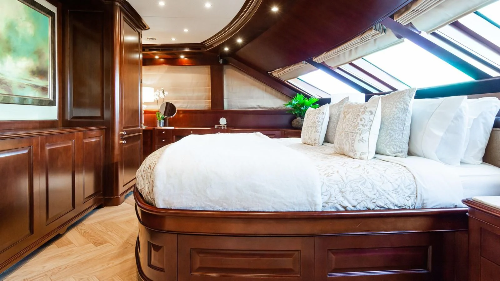 a bed in a room aboard GIORGIA I Yacht for Sale