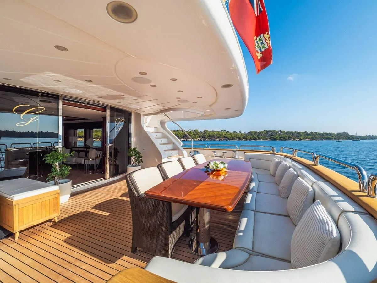a room with a table and chairs aboard GIORGIA I Yacht for Sale