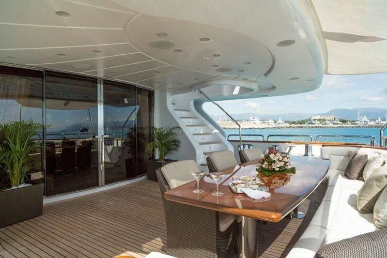 a room with a table and chairs aboard GIORGIA I Yacht for Sale