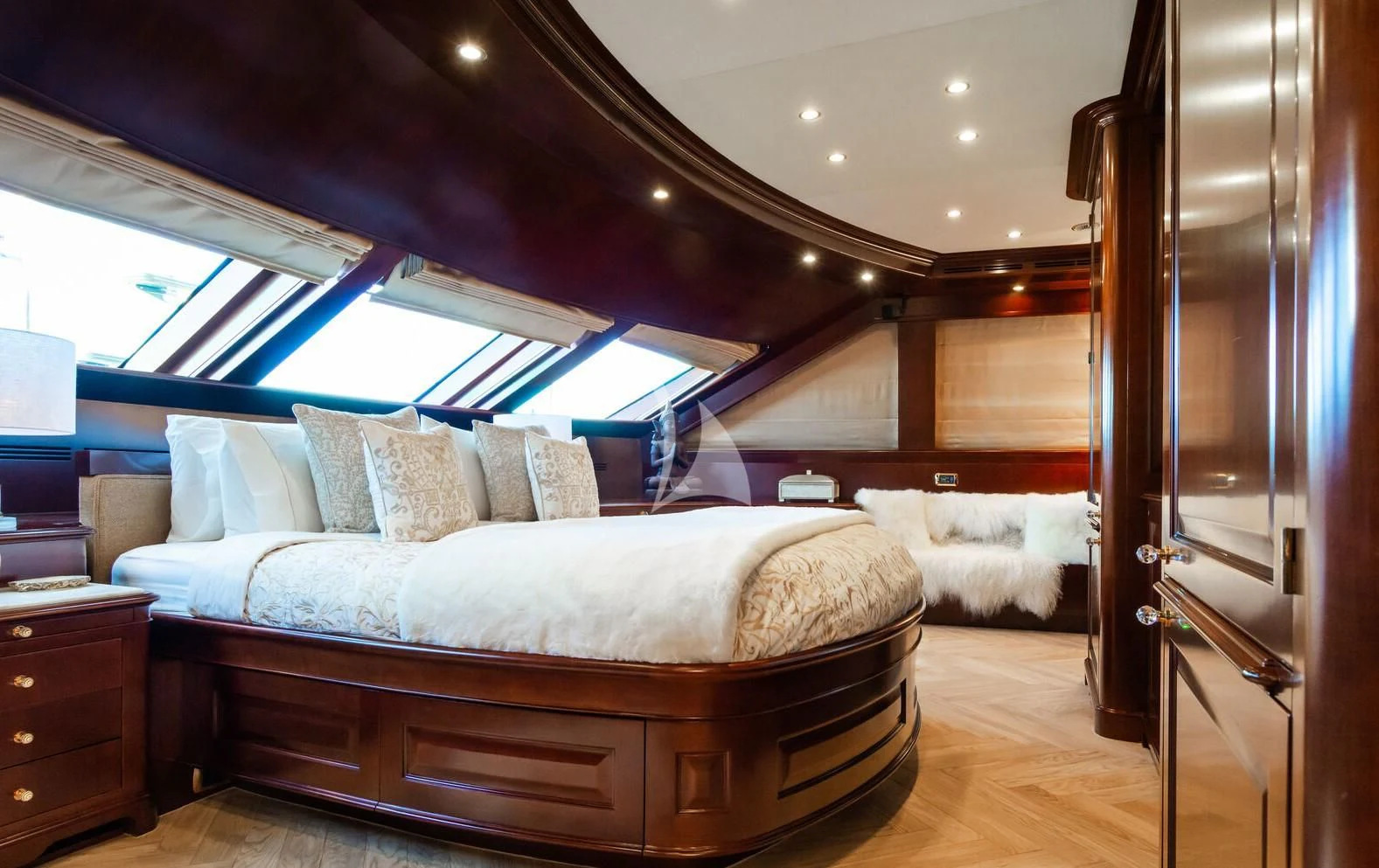 a bed in a room aboard GIORGIA I Yacht for Sale