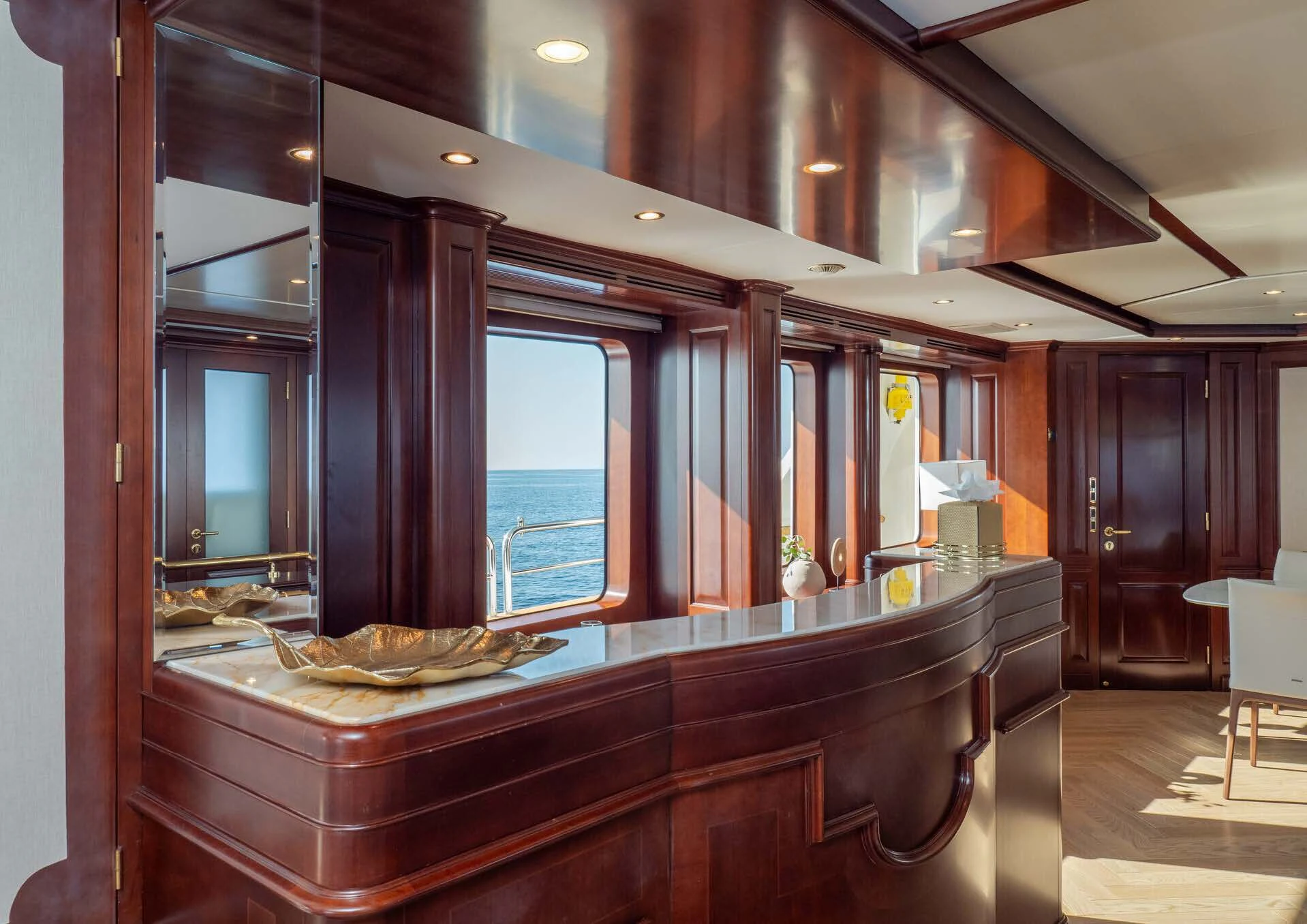 a large kitchen with a large island aboard GIORGIA I Yacht for Sale