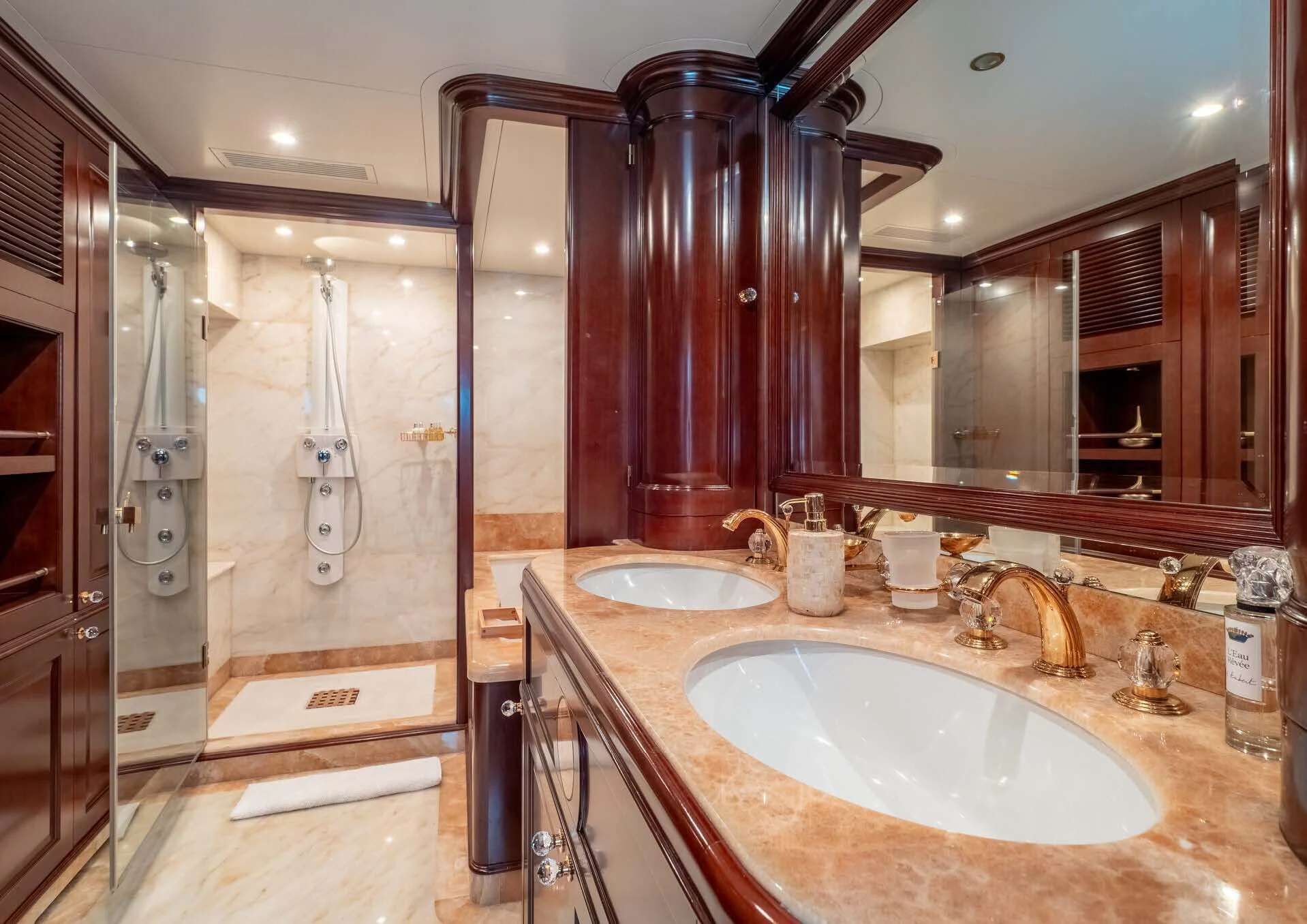 a bathroom with double sinks aboard GIORGIA I Yacht for Sale