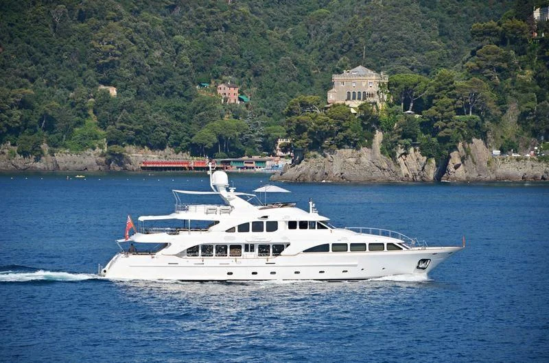 a white boat on the water aboard GIORGIA I Yacht for Sale