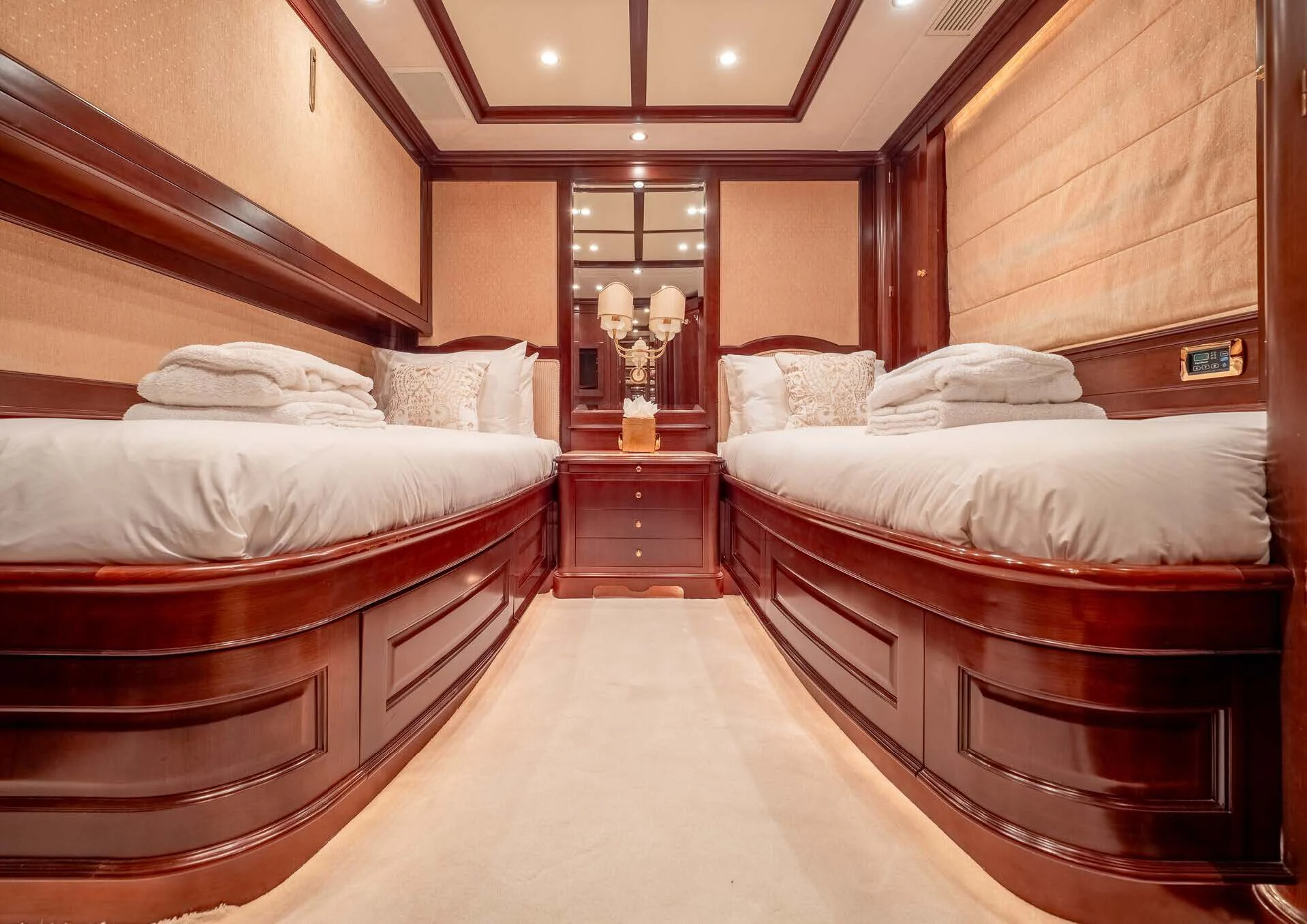 a room with a bed and a desk aboard GIORGIA I Yacht for Sale