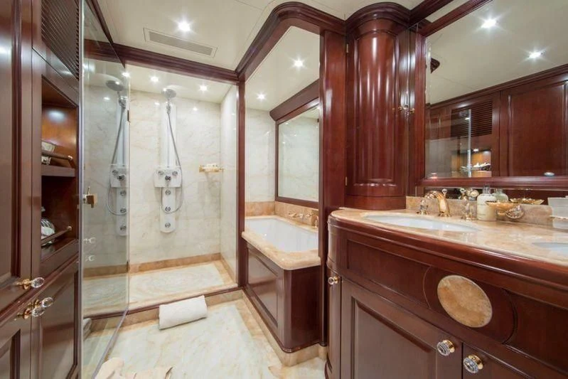 a bathroom with a large shower aboard GIORGIA I Yacht for Sale