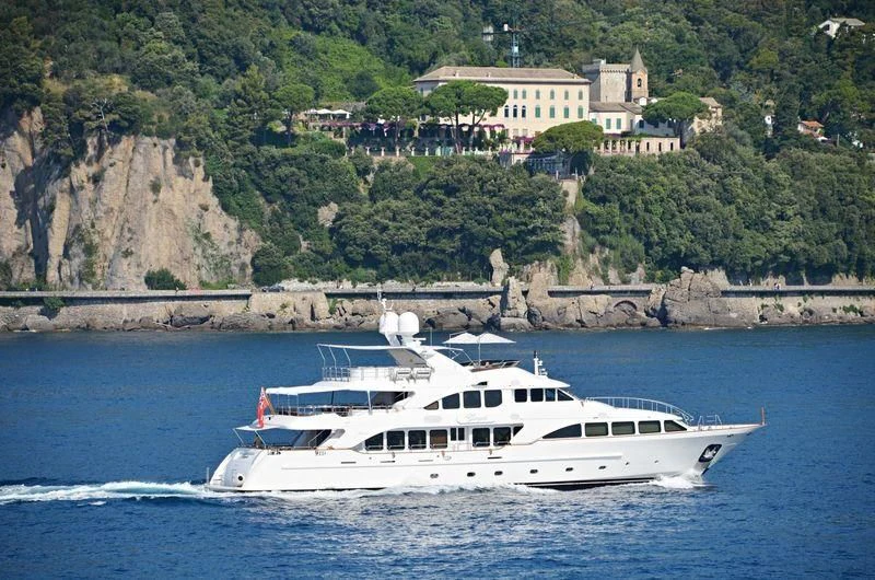 a white boat on water aboard GIORGIA I Yacht for Sale
