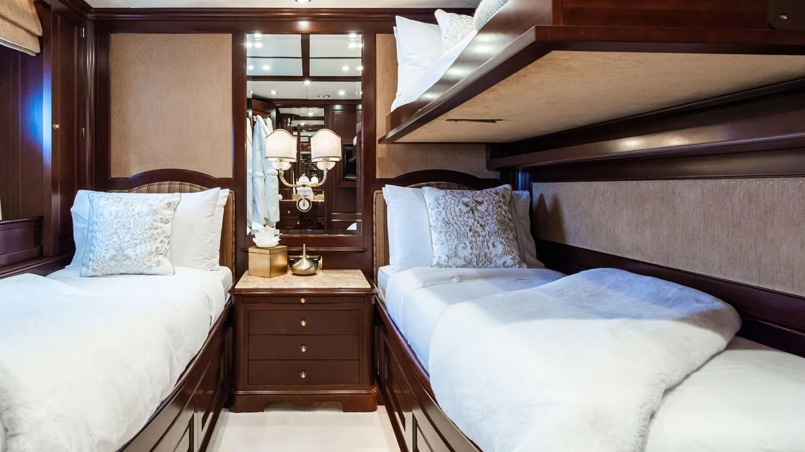 a room with two beds aboard GIORGIA I Yacht for Sale