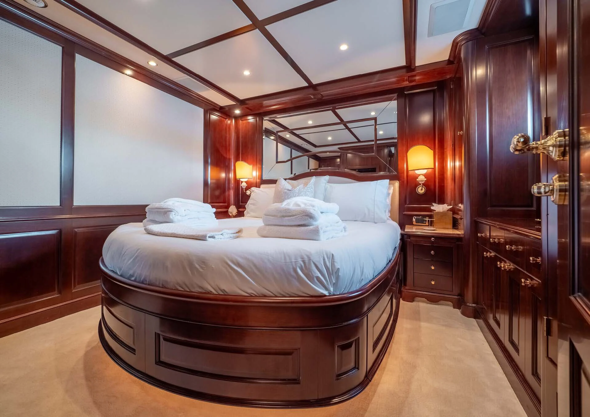 a large bed in a room aboard GIORGIA I Yacht for Sale