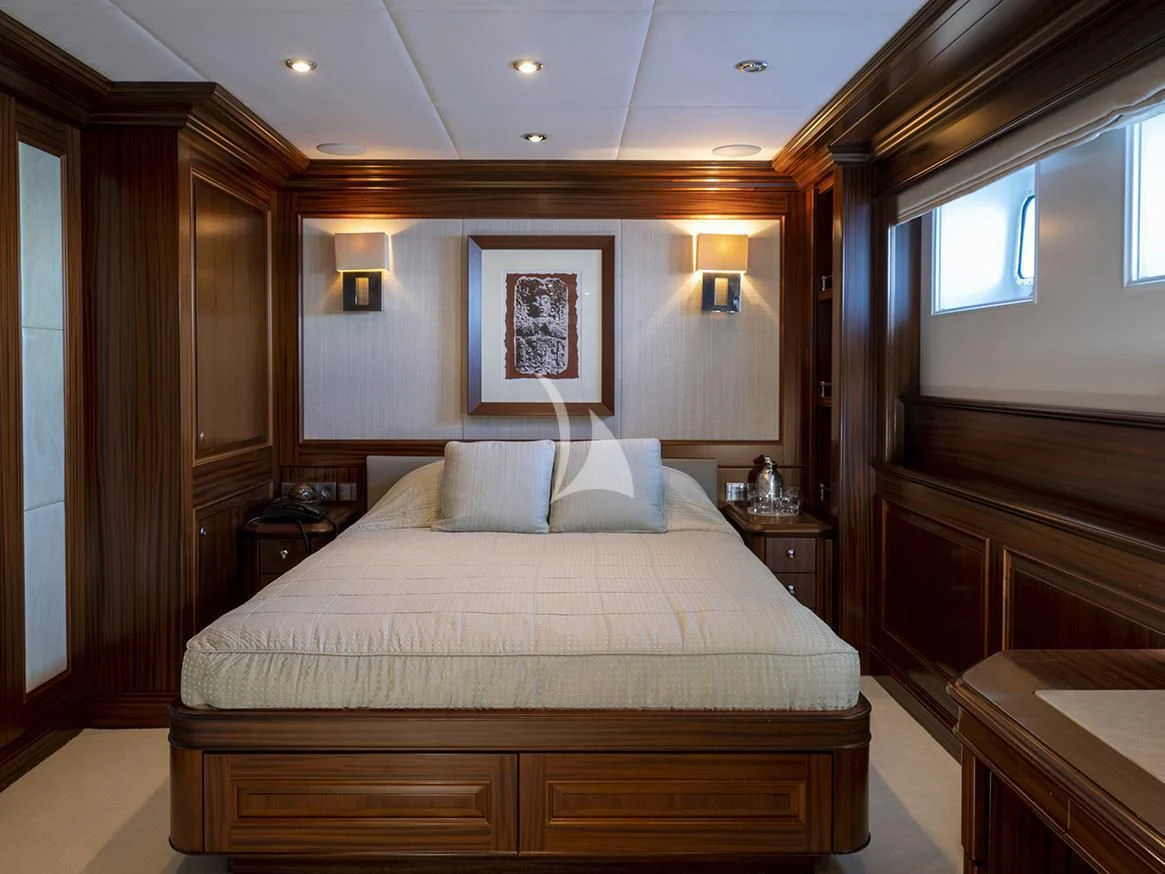 a bed in a room aboard MY LITTLE VIOLET Yacht for Sale