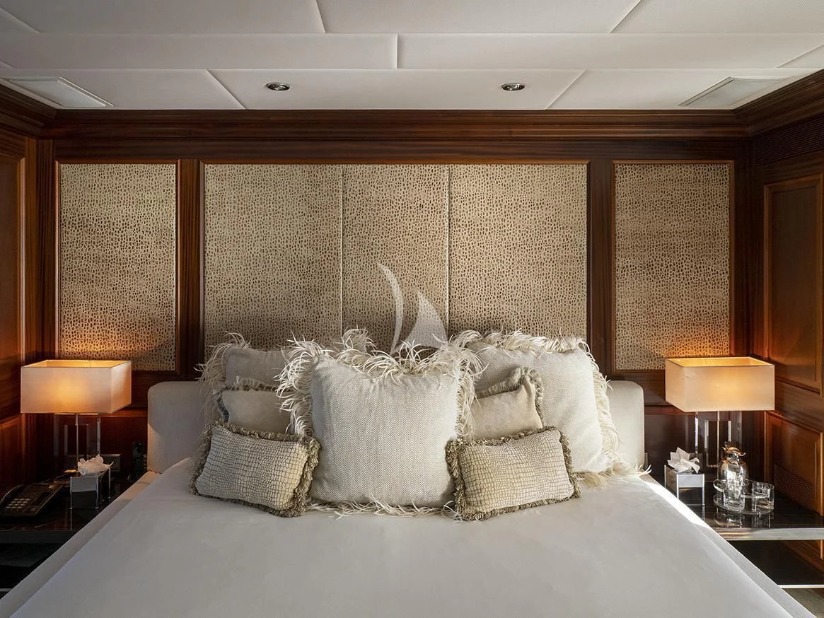 a bed with pillows and pillows aboard MY LITTLE VIOLET Yacht for Sale