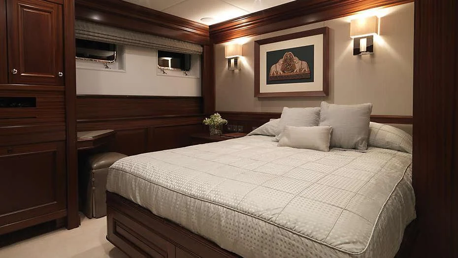 a bed in a room aboard MY LITTLE VIOLET Yacht for Sale