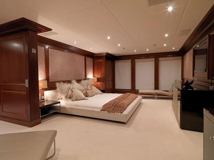 a large bedroom with a large bed aboard MY LITTLE VIOLET Yacht for Sale