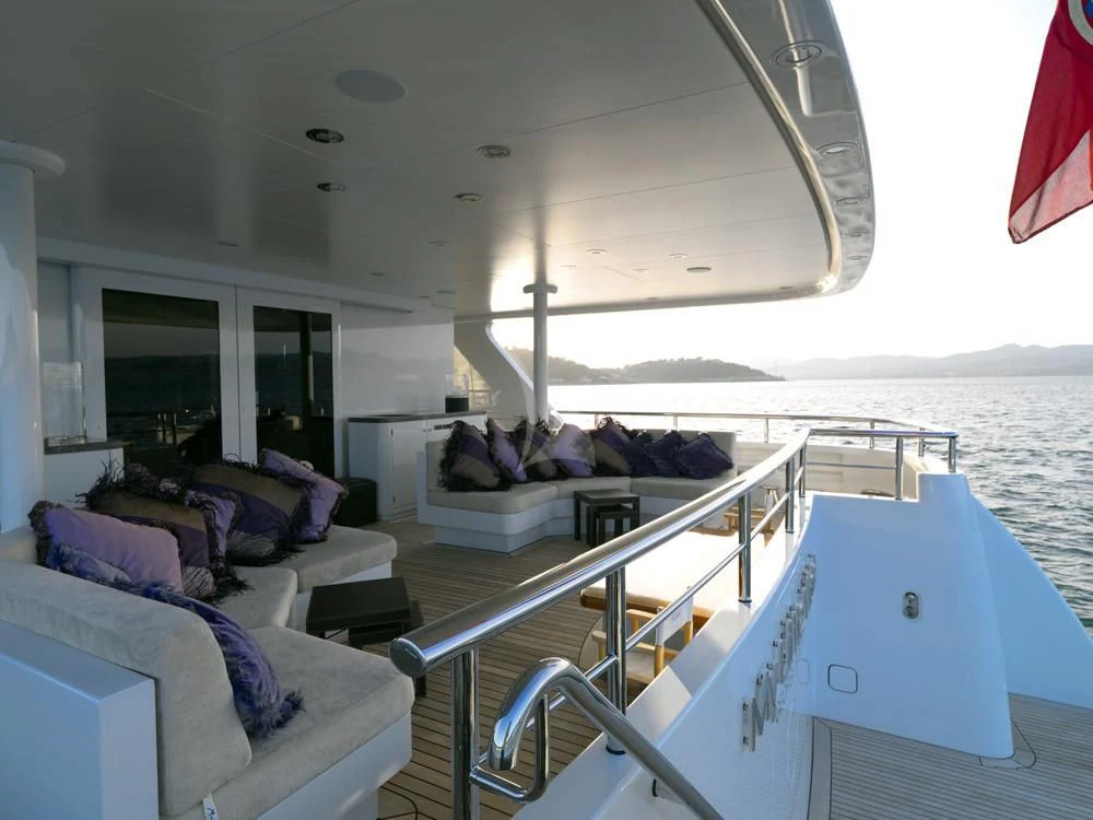 a boat is parked on the deck aboard MY LITTLE VIOLET Yacht for Sale