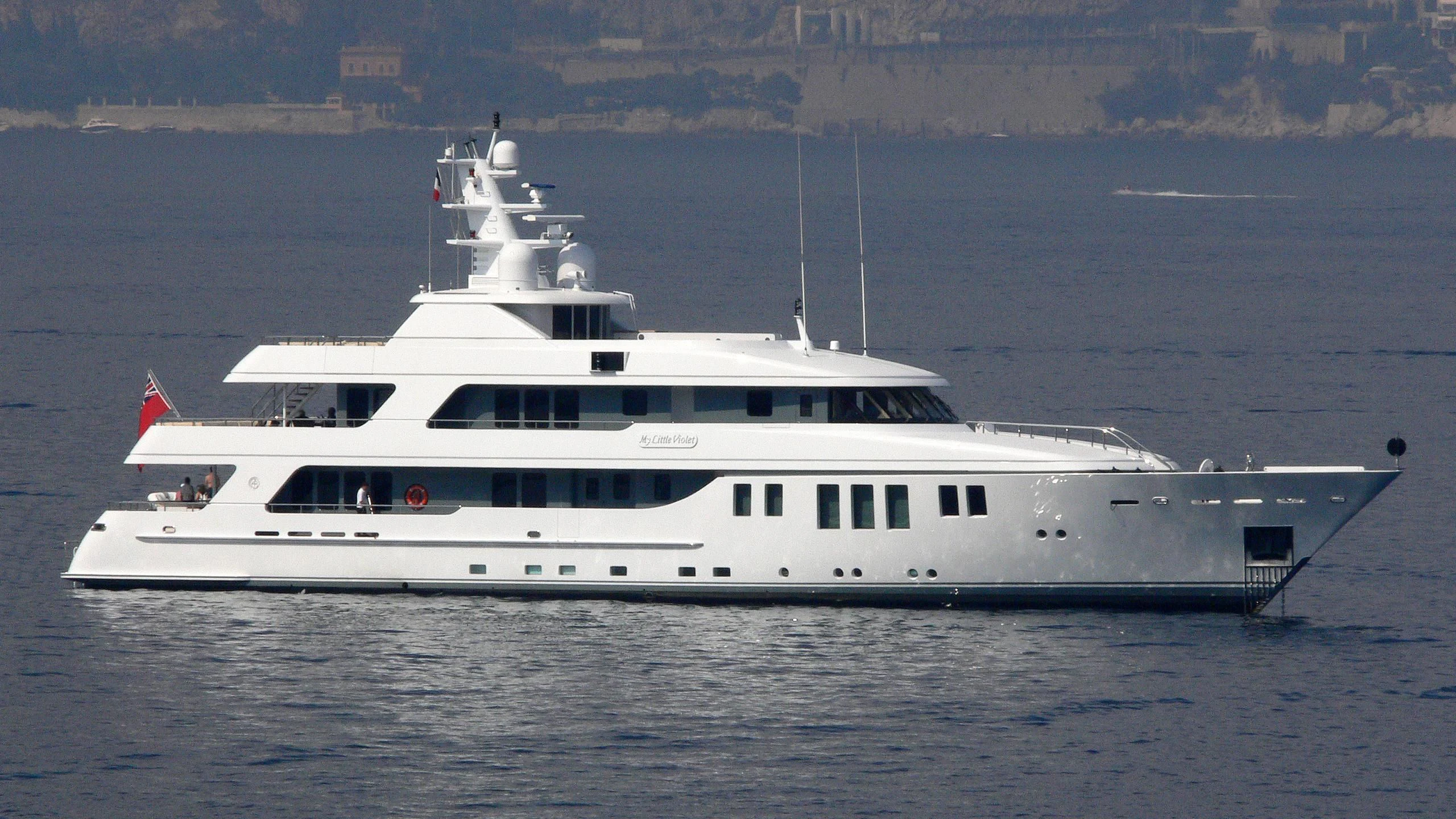 a large white yacht aboard MY LITTLE VIOLET Yacht for Sale