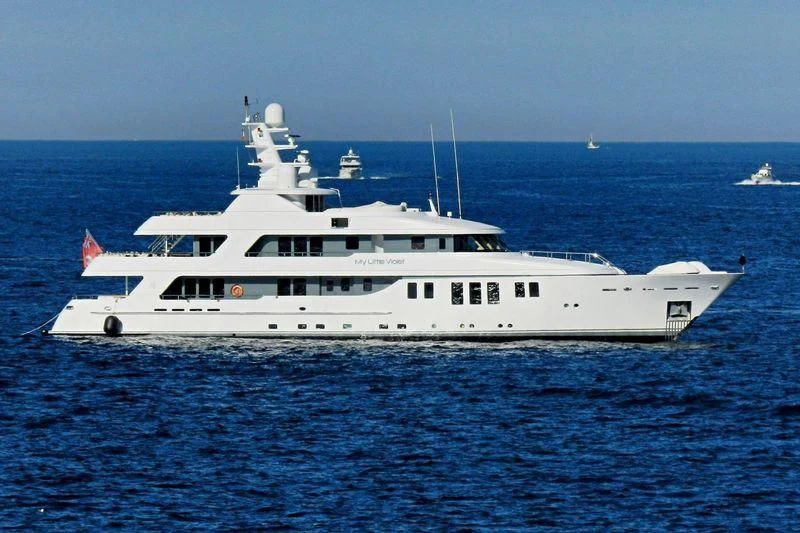 a large white boat in the water aboard MY LITTLE VIOLET Yacht for Sale