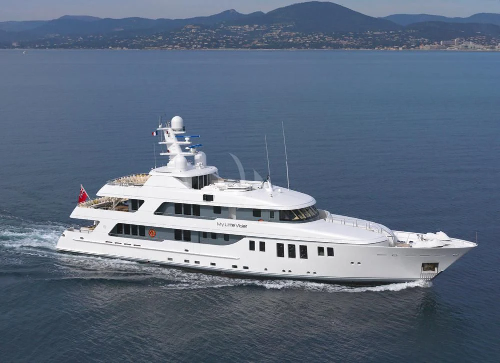 a white yacht in the water aboard MY LITTLE VIOLET Yacht for Sale