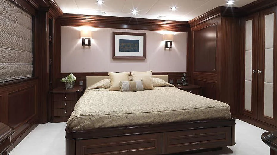a bed in a room aboard MY LITTLE VIOLET Yacht for Sale