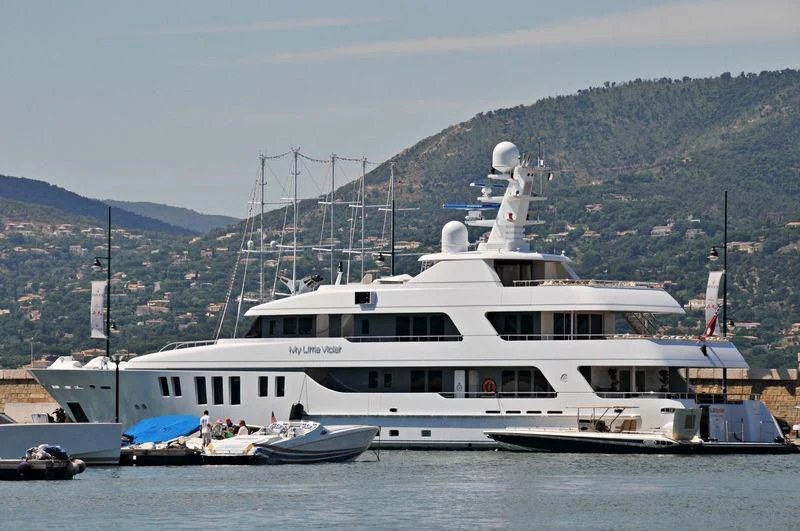 a large white boat in the water aboard MY LITTLE VIOLET Yacht for Sale