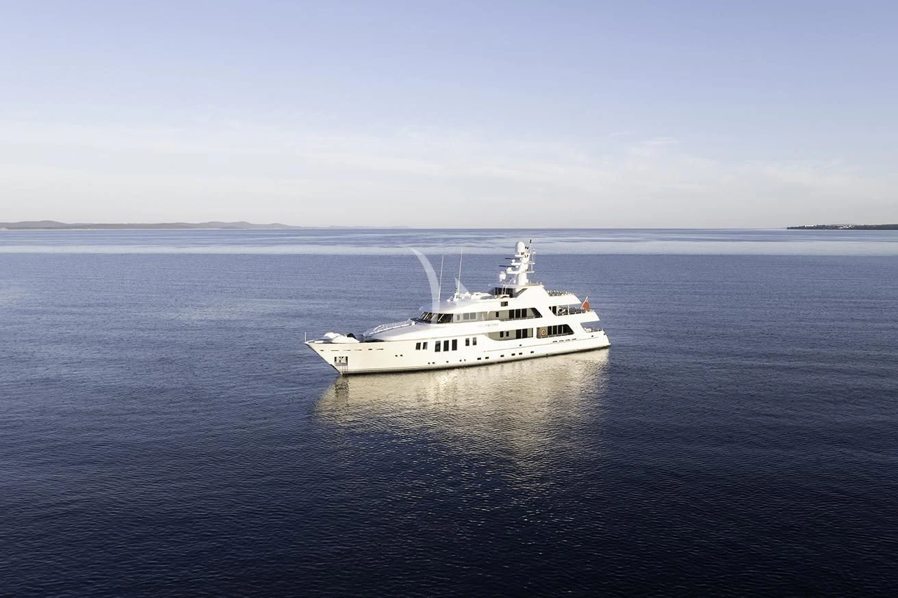 a white boat in the water aboard MY LITTLE VIOLET Yacht for Sale