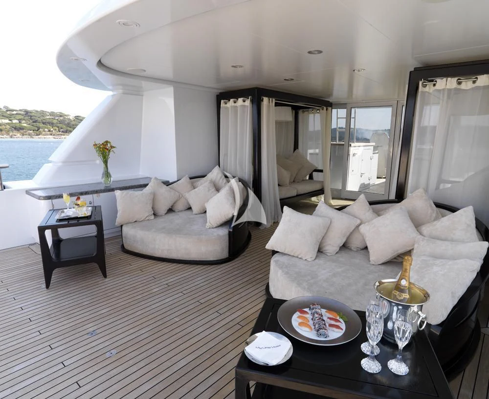 a living room with a large window aboard MY LITTLE VIOLET Yacht for Sale