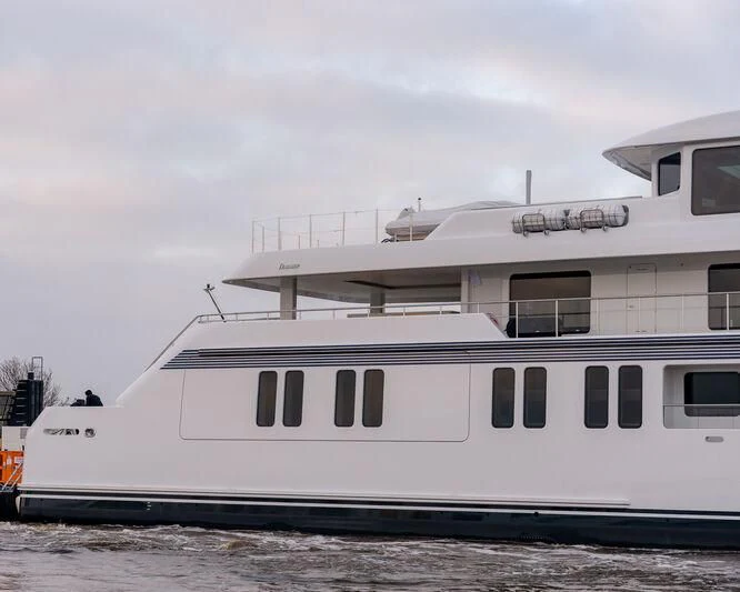 a large white boat aboard PROMISE.D Yacht for Sale
