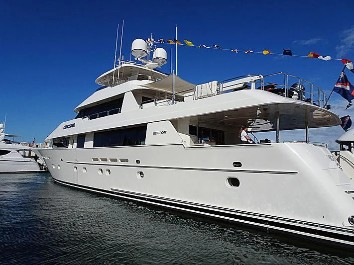 a large white yacht aboard BESS TIMES Yacht for Sale