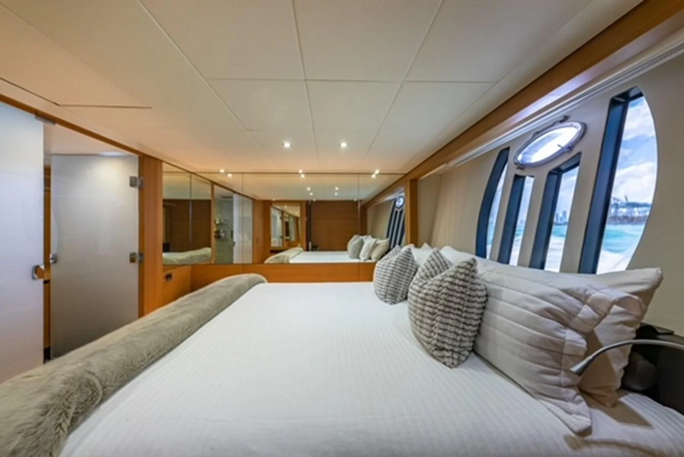 a bed in a room aboard WRAITH Yacht for Sale
