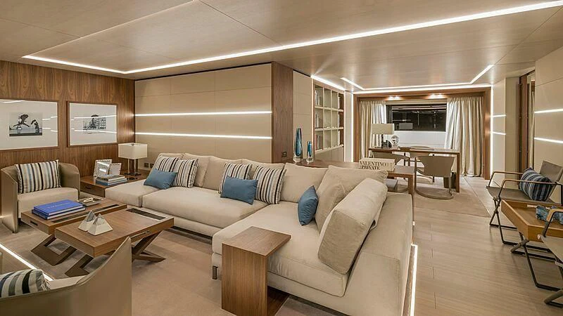 a living room with a couch and a table aboard UTOPIA IV Yacht for Sale
