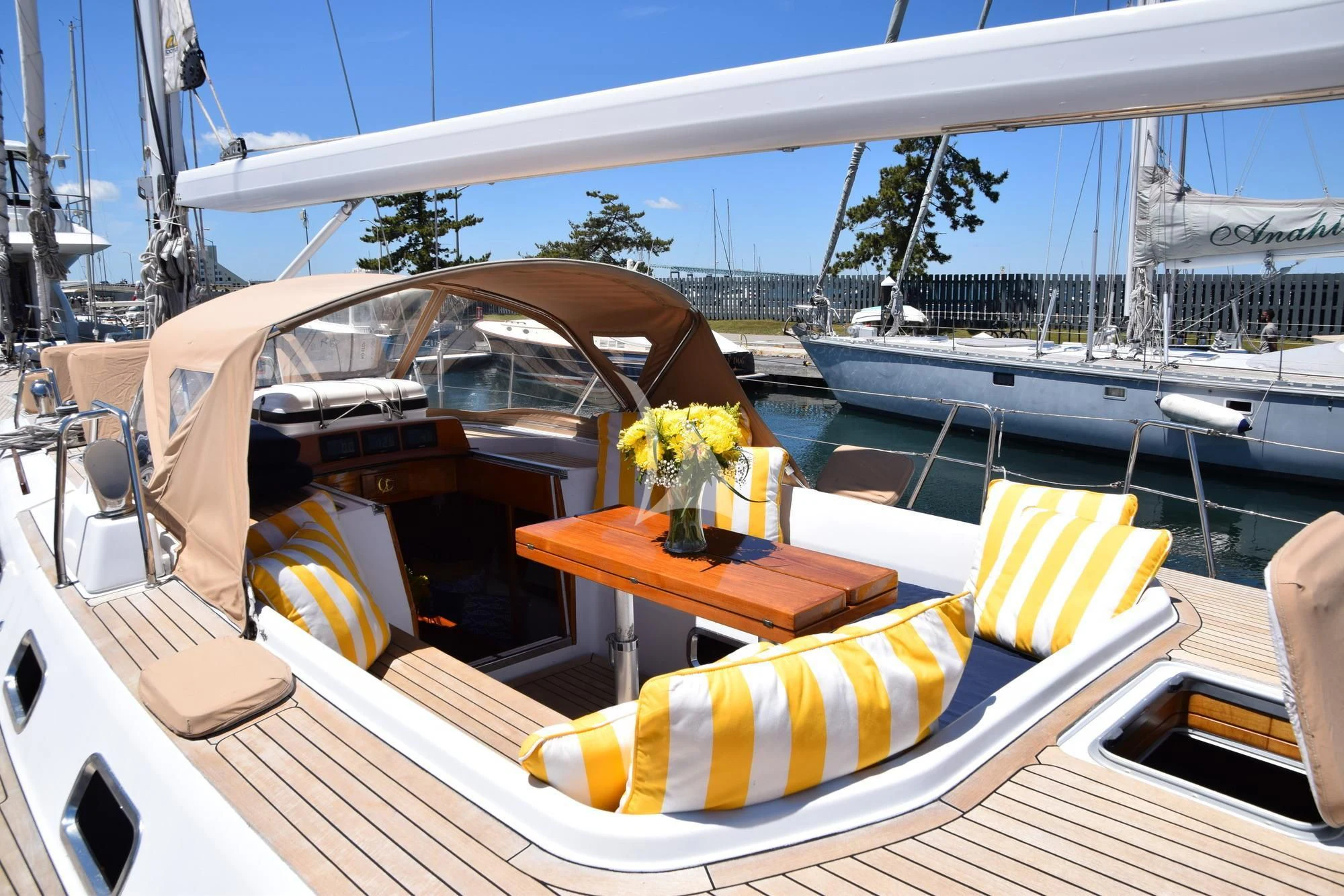 a boat with yellow pillows aboard LUNA DANNS Yacht for Sale