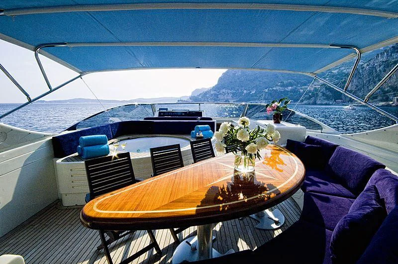 a table on a boat aboard IMPORTANT BUSINESS Yacht for Sale