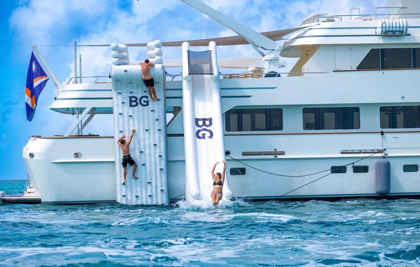 a couple of people on a boat aboard BG Yacht for Sale