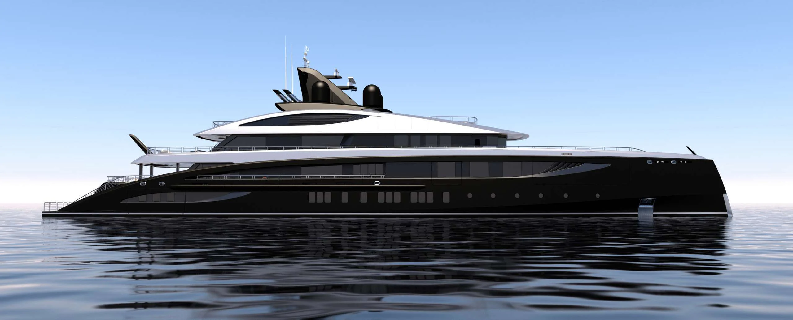 a large ship in the water aboard BLACK SHARK Yacht for Sale