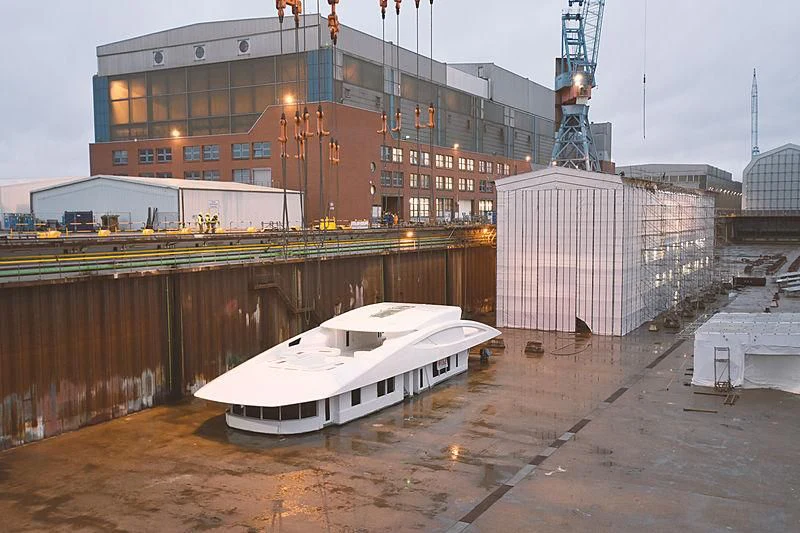 a boat on a dock aboard BLACK SHARK Yacht for Sale