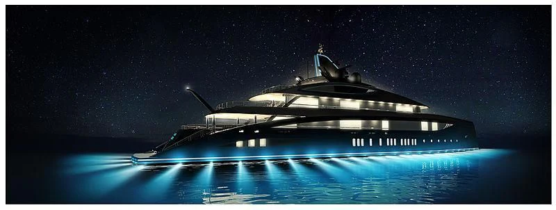 a spaceship in space aboard BLACK SHARK Yacht for Sale