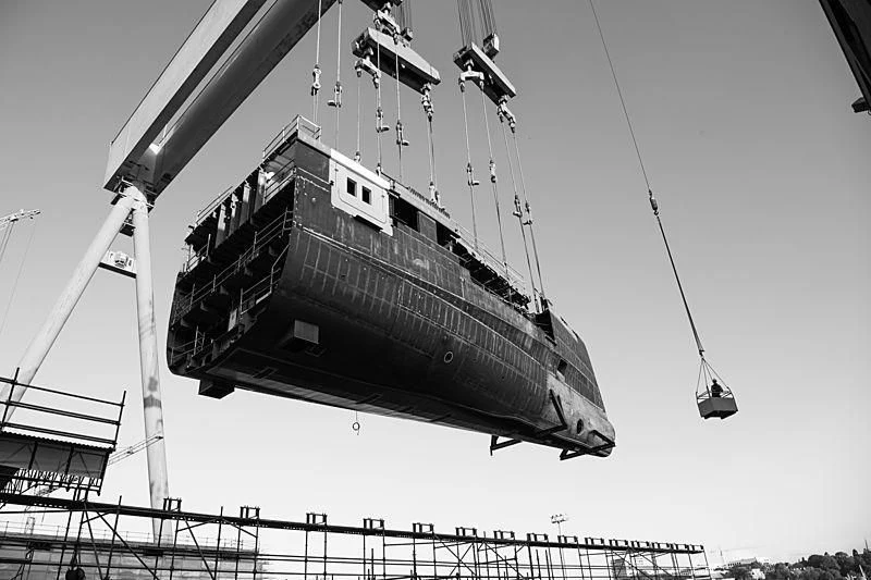 a large metal ship aboard BLACK SHARK Yacht for Sale