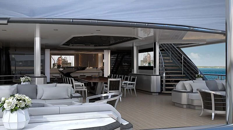 a room with a couch and a table and chairs aboard BLACK SHARK Yacht for Sale